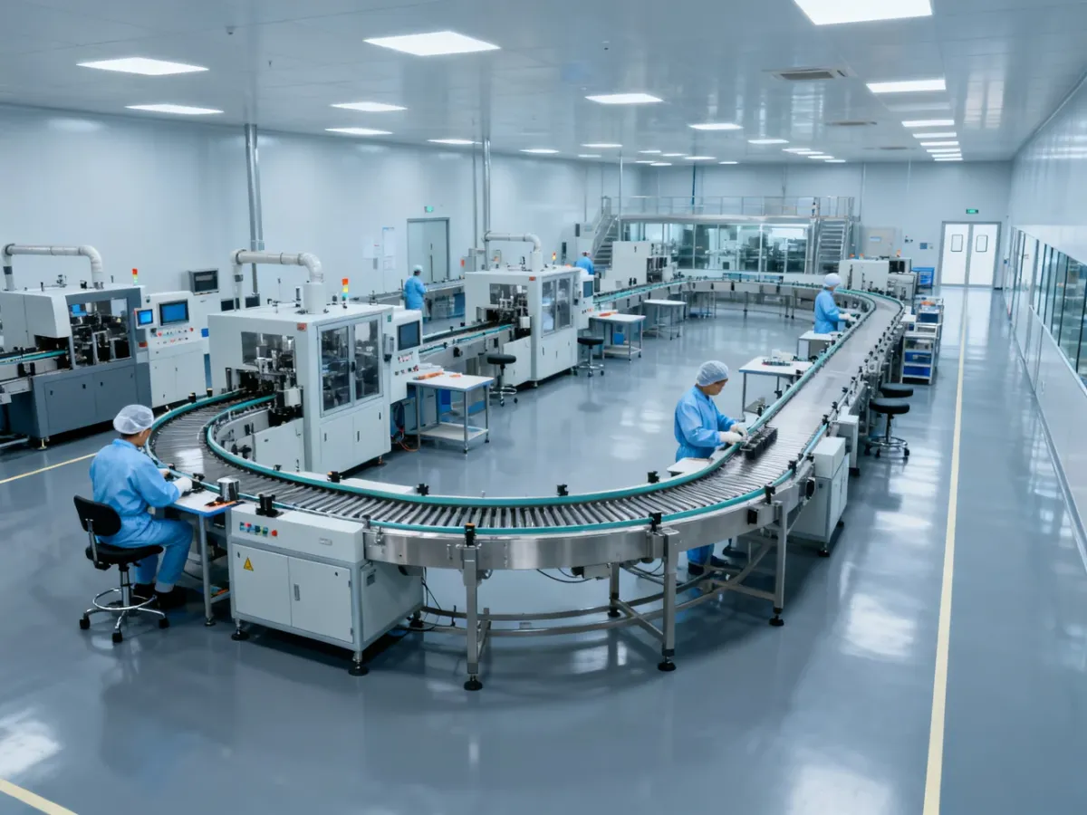U-kształtna linia produkcyjna z bezpiecznie rozmieszczonymi stanowiskami