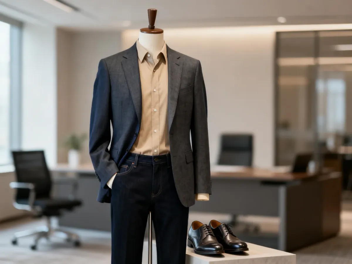 Elegancki zestaw smart casual na rozmowę kwalifikacyjną w nowoczesnym biurze